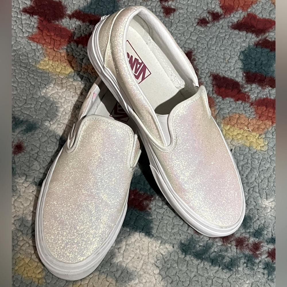 ✨ White Sparkly Slip-On Vans (Women's Size 10) ✨